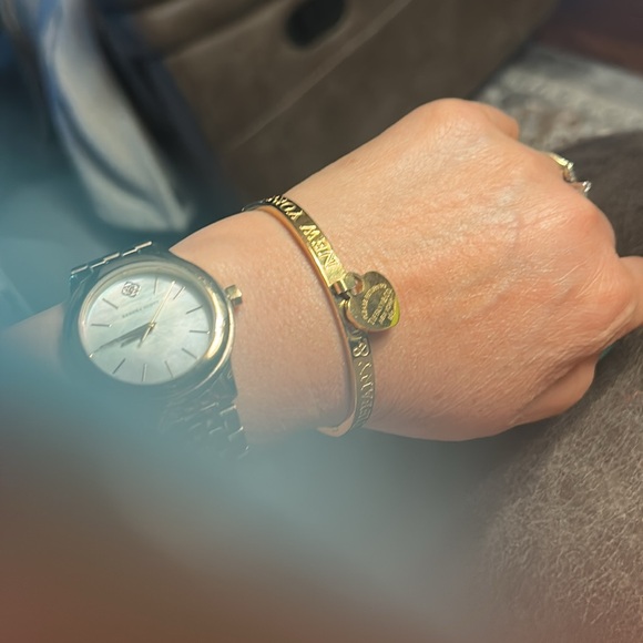 Gold-Tone Hinged Bangle Bracelet with Heart charm - Picture 11 of 11